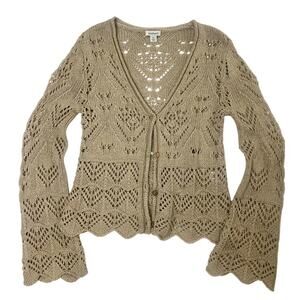 EUC Sundance Crochet Sweater Cardigan Size XS Tan Boho